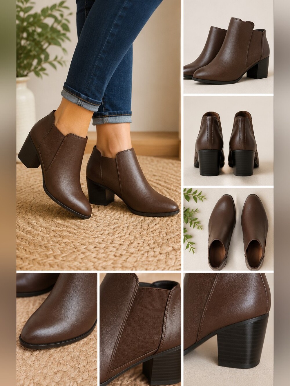 Rossi Chocolate Brown Ankle Booties Chelsea Style Slip On Block Heel Boots